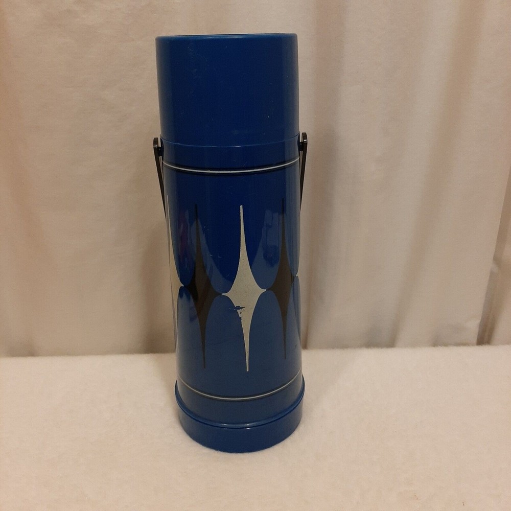 Vintage Aladdin Quart Thermos Blue & Black Diamond Stopper #31 Cup 243 USA MCM